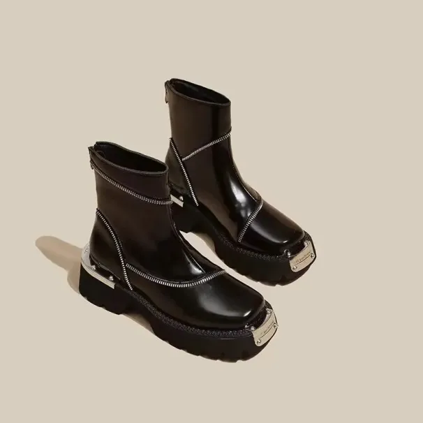 Bottom Platfom Thick Women Ankle Boots Woman Shoes Zippe Fashion Female Designe Motocycle Boot Casual Ladies_vogvips.com