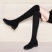 Flat Elastic Slimming Black Over-the-Knee Women, Suede Student Low Heel Boots For Autumn And Winter_vogvips.com