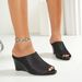 Elegant Black Glitter Material Wedge Women, French-style Peep-toe Foreign Trade High-heeled Shoes, Commuter Stylish_vogvips.com