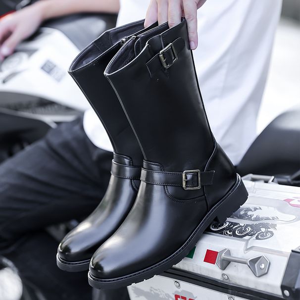 Martin Boots Leather Boots For Men, Extra Large Men's Boots, Side Zipper Motorcycle Long Boots, High-Top Boots, Size 48_vogvips.com