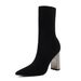 3128-2 European And American Style Women's With Metal Chunky High Heel, Sexy Nightclub Slimming Pointed Toe Knitted_vogvips.com