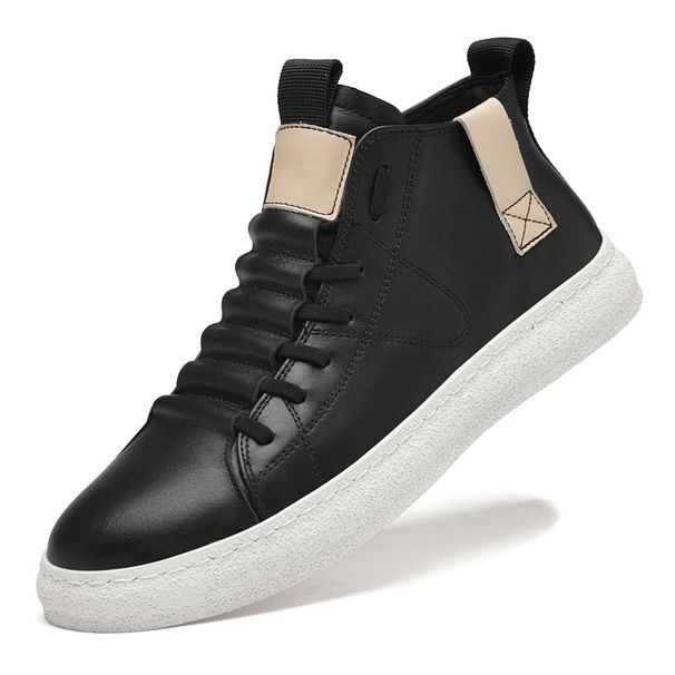 Men's Casual High-top Board Shoes First Layer Cowhide Large Size Men's Sports Comfortable Sheepskin Tide White Shoes_vogvips.com