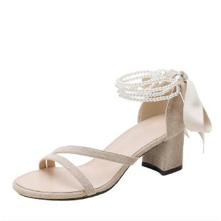 French-style Pearl Sandals For Women, Summer Low-heel 2026 New Fashion Design, Niche Bridesmaid Chunky High-heeled Shoes_vogvips.com