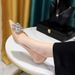 237-K59 Korean Style Fashion Party Women's Thin Mid Heel Slimming Patent Leather Shallow Mouth Pointed Toe Metal_vogvips.com