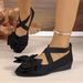 New Summer Black Bowknot Ballet Flats For Cross-Border Sales, Pointed Toe Cross Elastic Strap Soft Sole Casual Shoes_vogvips.com