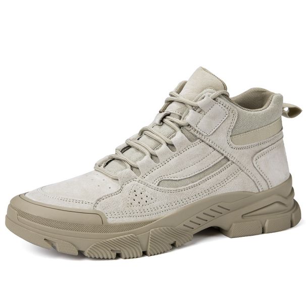 Medium Tube Men's Shoes Casual Outdoor Men's Pigskin High-top Leather Splicing Labor Insurance Tooling_vogvips.com