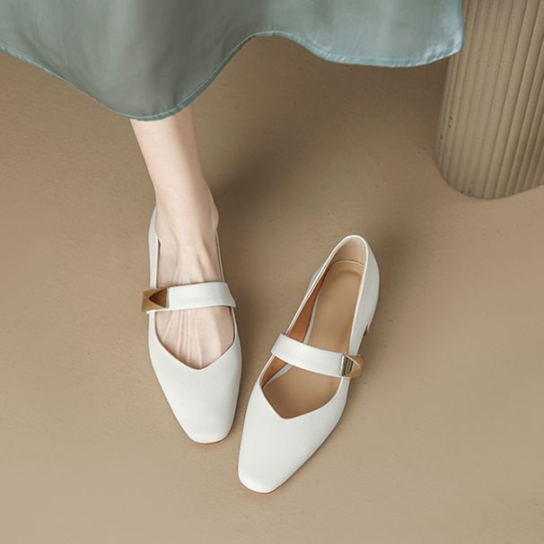 wangjia Wangjia Super Comfortable Genuine Leather Square Toe Shallow Mouth Single For Women Spring New Versatile Chunky_vogvips.com
