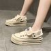 Women's High Thick Bottom Canvas Shoes Casual Retro Heightening Design Spring New Style Student Fashion Flip Top Lace-Up_vogvips.com