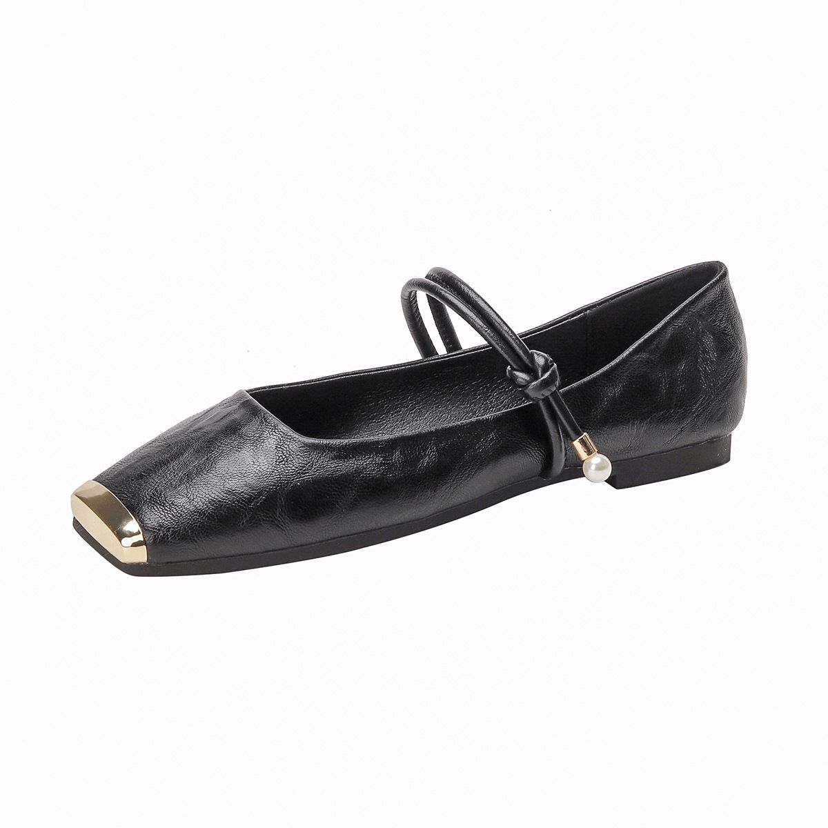 Square Head Single Shoes Women's Flat Bottom One Word With Mary Jane Shoes French Shallow Mouth Beanie Shoes Women_vogvips.com