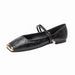 Square Head Single Shoes Women's Flat Bottom One Word With Mary Jane Shoes French Shallow Mouth Beanie Shoes Women_vogvips.com