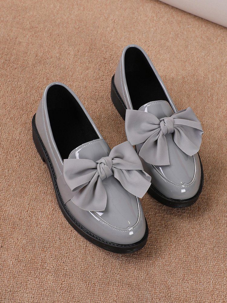 Women's Plus Size Bow Loafers Spring Style Slip-On Leather Shoes British Design Single Shoe_vogvips.com