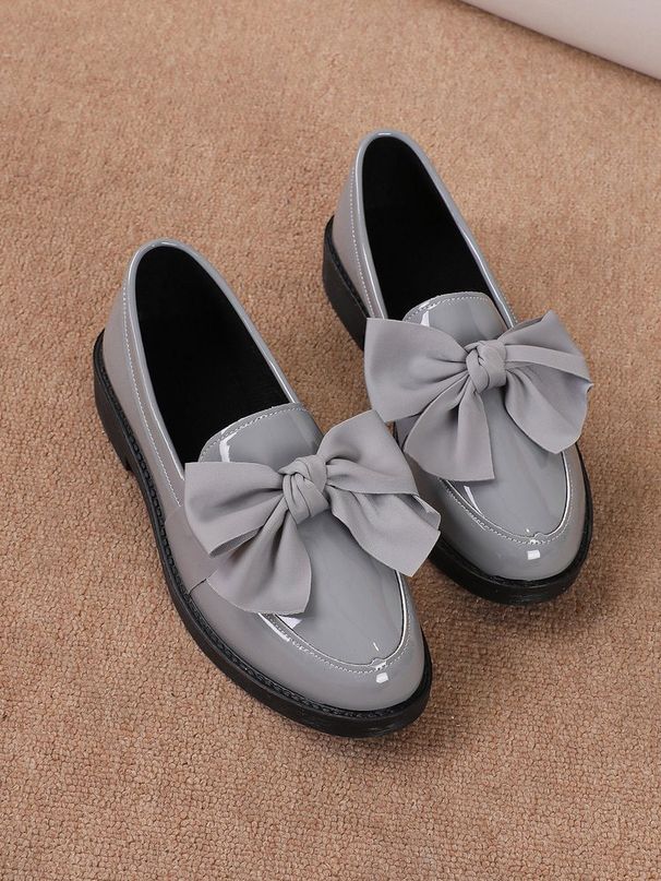 Women's Plus Size Bow Loafers Spring Style Slip-On Leather Shoes British Design Single Shoe_vogvips.com