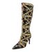 Women's Fashion Pointed Toe Stiletto Boots With Rhinestone & Ethnic Embroidery - High Heel Knee High Boots For Party & Evening Wear_vogvips.com