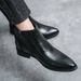 New Fashion Brown Retro Chelsea Boots Men's Pointed Toe Suit Martin Boots British Crocodile Pattern Business Men's Boots Leather Short Boots_vogvips.com
