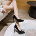Pointed Toe High Heels Women's Patent Leather Waterproof Platform Sexy Thin Heel Nude Comfortable Shoes Not Tired Feet_vogvips.com