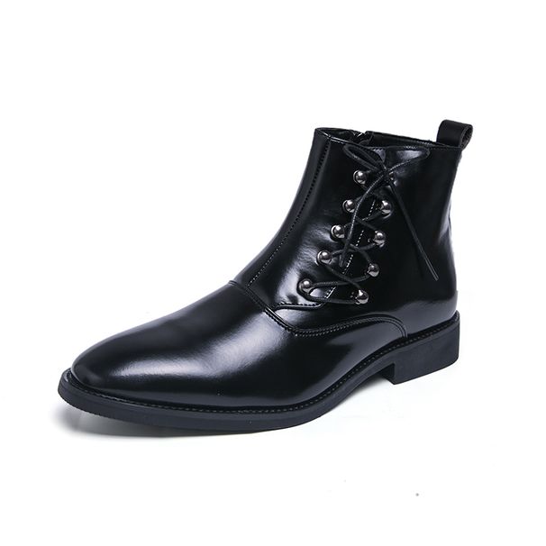 New Fashion Retro Martin Boots Men's Thick Sole Lace-up Business Leather Men's Boots Round Toe Thick Sole High Top Leather Boots Chelsea Short Boots_vogvips.com