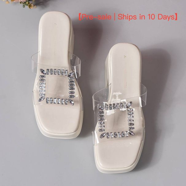 【Pre-sale | Ships In 10 Days】The New Fashion Rhinester Transparent One Word With Waterproof Platform Thick Sole High Heel Slippers Woman_vogvips.com