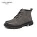 VICKI BROWN Men's Black Leather Ankle Combat Boots, Soft Fabric Lining Comfort Padded Insole, Non-Slip Block Rubber Sole Casual Work Outdoor Boot_vogvips.com