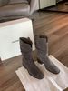 Grape Mom Same Style~ Height Increase 8cm~ Korean Style Round Toe V-Cut Chunky Heel Slimming Pile Short Boots For Women_vogvips.com