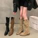 Women's Long Women 2025 Autumn Winter New V-Cut Melad Over-the-Knee Chunky Heel Pointed Toe Slouch Boots_vogvips.com