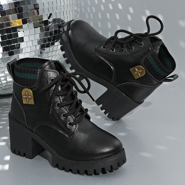 2025 Autumn Winter New Round Toe Lace-up Low British Style Chunky Heel Fashion Martin Mid-heel Women's Boots_vogvips.com