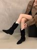 Chunky-heeled Suede Mid-calf Knight Boots For Women, Slim Short Boots For Autumn And Winter 25_vogvips.com