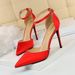 9863-5 Simple High Heel Satin Shallow Mouth Pointed Hollow Sexy Nightclub Slim Sandals_vogvips.com