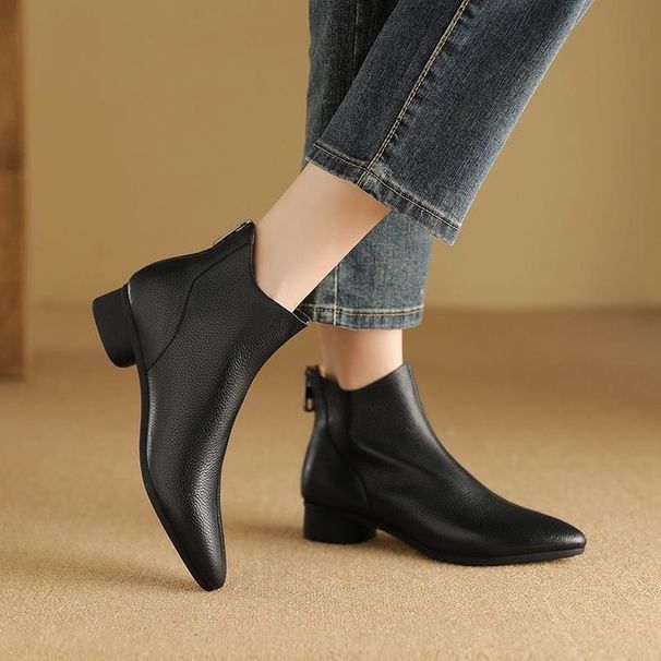 2025 New French Style Fleece-Lined Short Cotton For Women, Autumn And Winter Ankle Boots, Pointed Toe Low Chunky Heel_vogvips.com