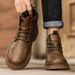High-top 2025 Autumn British Style Black Casual Shoes Men's Genuine Leather Waterproof Mid-top Martin Boots_vogvips.com