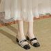Xiaoxiangfeng Medium Thick Heeled Mary Jane 2025 New Color Blocked One Button High Heels Rhinestone Square Toe Spring_vogvips.com