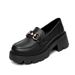 Black Leather Women's Shoes With Patent Leather Platform Sole, Thick Sole, Height-increasing, Chunky Heel, Work Shoes, Large Size_vogvips.com