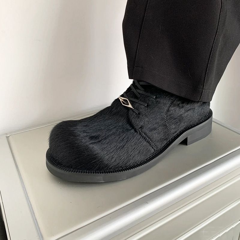 Horse Hair Derby Leather Men's And Women's Commuting Thick Soled Lefu Casual Big Toe Shoes_vogvips.com