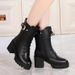 Women's Winter Mid-Calf Boots With Faux Fur Lining, Chunky Heel & Buckle Detail - Waterproof Platform Ankle Boots For Cold Weather_vogvips.com