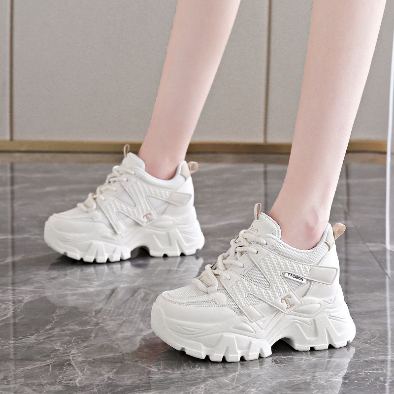 Genuine Leather Elevator Dad Women's Spring/Summer 2025 New Arrival K-style Sports Casual Thick Sole Light White Shoes_vogvips.com