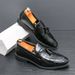 New Fashion Men's British Black Business Casual Loafer Shoes Daily Driving Office Leather Shoes One Foot Pedal Lazy Brown Banquet Dress Wedding Men's_vogvips.com