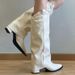 High Tube Pants For Women, White, 2024 Autumn Winter New Pointed Toe Over-the-Knee Long Boots, Chunky Heel Slimming_vogvips.com