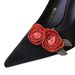3767-H85 Stunning Rose Decorated French High Heels Women's Shoes, Stiletto Heel, Pointed Toe, Shallow Slip-On Single_vogvips.com