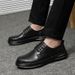 Leather Shoes Men's Dress Leather Shoes Round Head Tide Lace-up Casual Shoes_vogvips.com