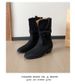 Retro 2025.1 Autumn/Winter New Round-toed Suede Pleated Chunk-heeled Mid-calf Boots_vogvips.com