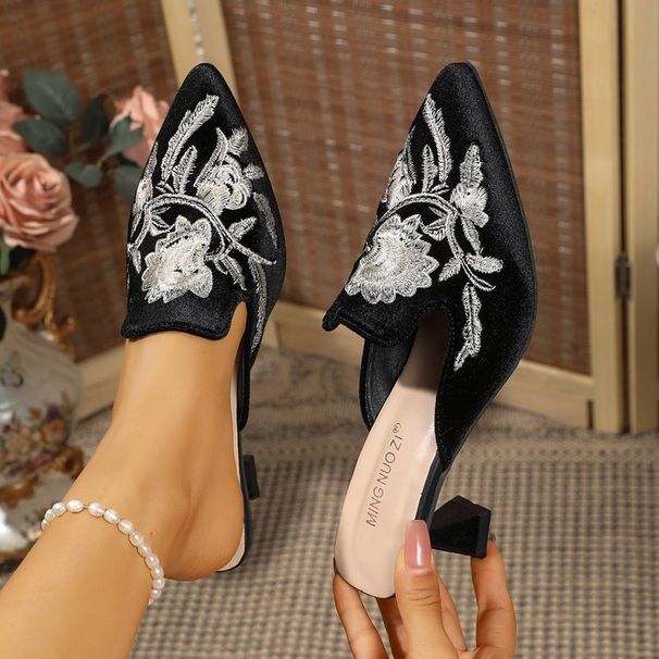 Baotou Embroidered Sandals For Women - 2026 Summer New Design - Pointed-Toe Half-Length Slippers_vogvips.com