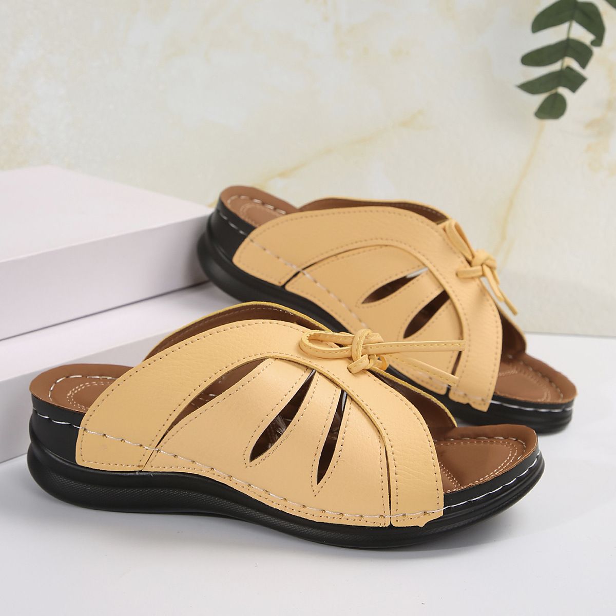 Women's Shoes New Roman Slippers For Women With Wedge Heels And Thick Soles Ladies' Sandals With Bowknot Decoration Light Shoes Large Size Shoes_vogvips.com
