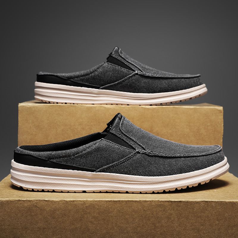Men's Backless Slip On Mule Loafers Breathable Canvas Platform Walking Shoes Non Slip Cushioned Casual Indoor Outdoor Slide Shoes_vogvips.com