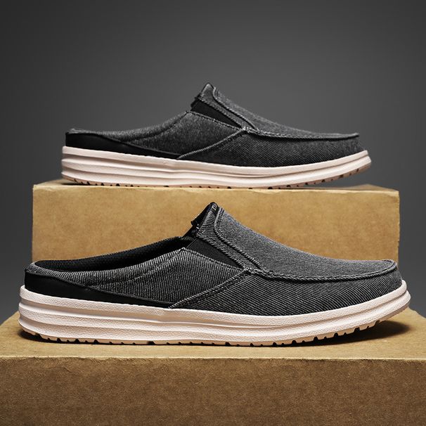Men's Backless Slip On Mule Loafers Breathable Canvas Platform Walking Shoes Non Slip Cushioned Casual Indoor Outdoor Slide Shoes_vogvips.com