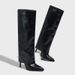 Elegant Pointed Toe Stiletto Knee High Riding Boots For Women & Men - Stylish Streetwear Black Leather Look Boots With High Heel_vogvips.com