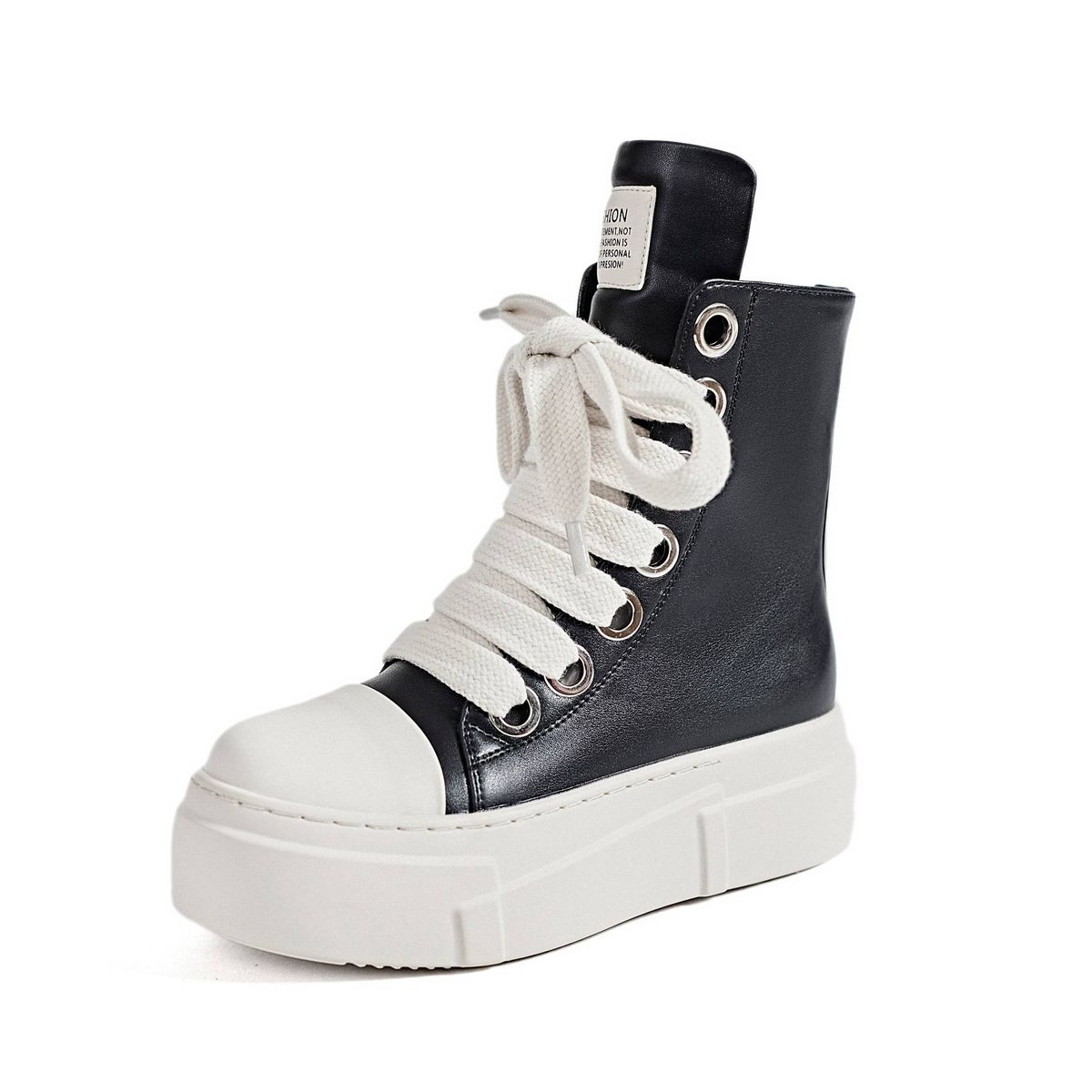 Men's Large Size High Top Sneakers Thick Bottom Casual Shoes Lace-Up PU Upper Couple Matching Black Yellow White_vogvips.com