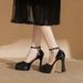 Runway Mary Jane Heels - Platform Chunky Heel Shoes With Buckle Strap | Square-Toe Chunky Heel Mules In Cream White_vogvips.com