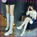 New Spring Autumn Summer Mesh Single Low Heel High Tube White Beige Boots Plus Size_vogvips.com