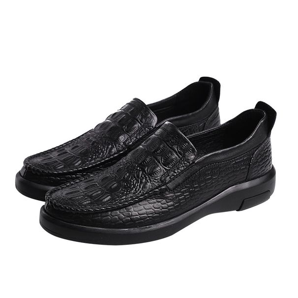 Crocodile Pattern Casual Loafers Autumn Top Layer Cowhide Leather Soft Sole Slip-On Lazy Men's Single Shoes_vogvips.com