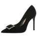 2025 New Women's High Heels, Black Stiletto Pointed Toe, Sexy Elegant French Style, Suede Spring And Autumn Single Shoes_vogvips.com