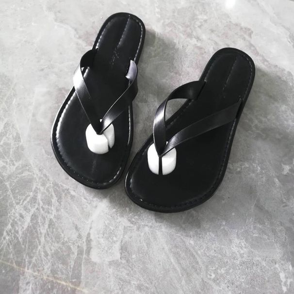 Genuine Leather Flip-Flops For Women 2024 Summer New Flat Retro Fashion Outdoor Holiday Beach Simple Toe-Clip Sandals_vogvips.com